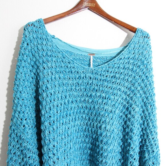 NWT Free People Coconut V-Neck Sweater Pristine Waters Loose Knit Oversized XL - Picture 4 of 13